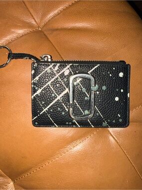 Marc Jacobs Black Leather Card Case with Mint and White Paint Splatter